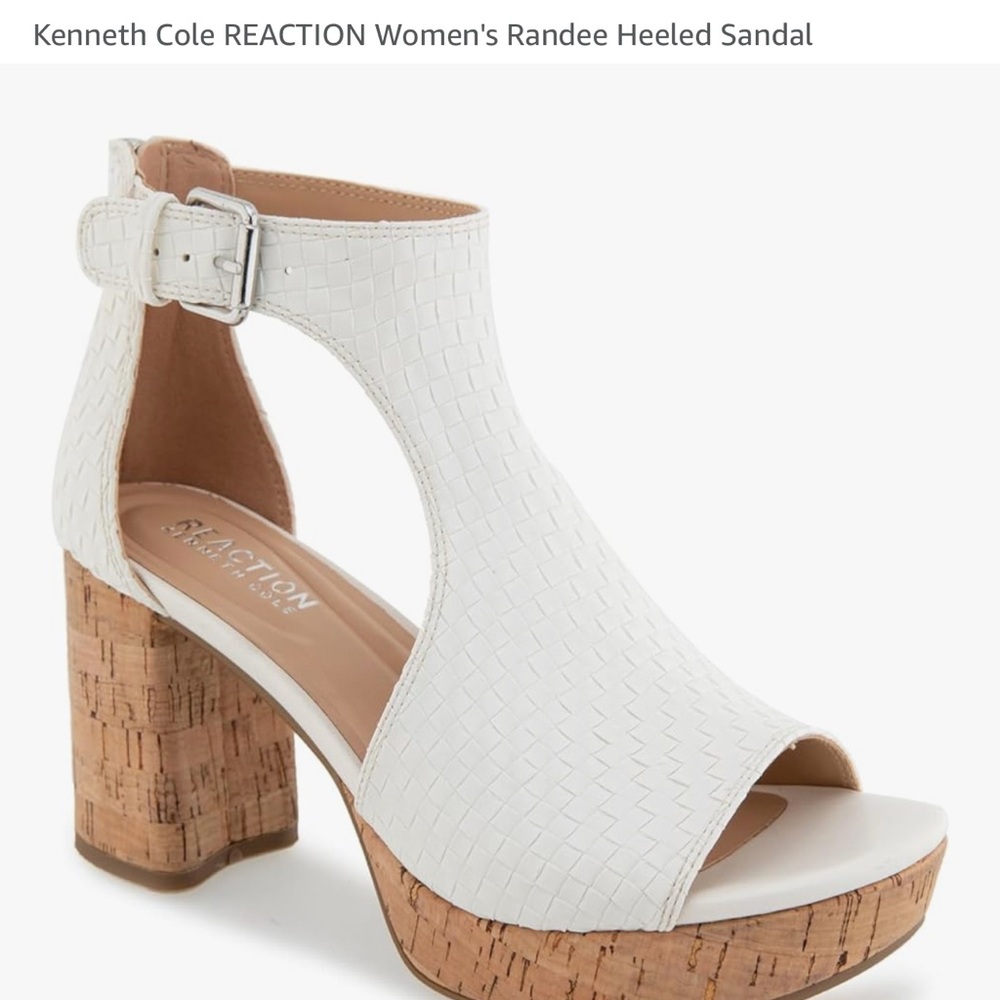 Kenneth Cole Reaction White Heeled Sandals with Chunky Cork Heel